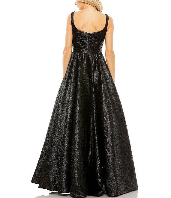 Mac Duggal Square Neck Sleeveless Metallic Pleated Ball Gown Product Image