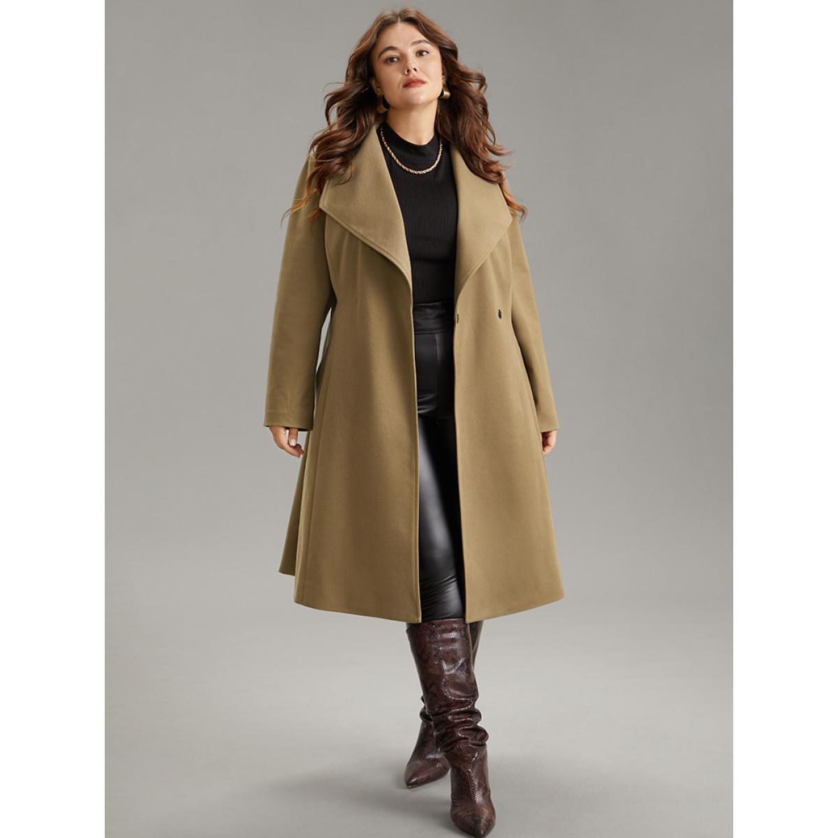 Plus Size Plain Pocket Belted Lapel Collar Tunic Coat Women Bronze Elegant Lined Ladies Dailywear Winter Coats BloomChic 30/6X Product Image