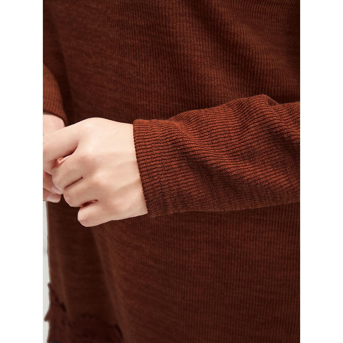 Plus Size Solid Lace Asymmetrical Hem Funnel Neck Sweatshirt Women Russet Elegant Patchwork Turtleneck Dailywear Sweatshirts BloomChic 26/4X Product Image