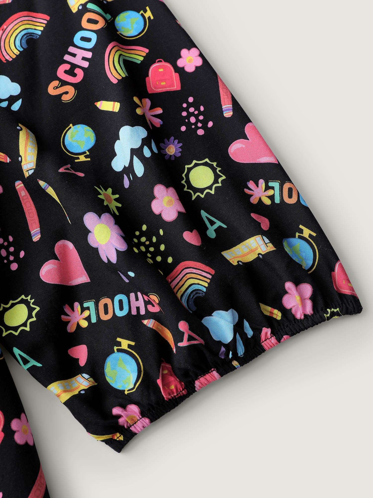 Playful School Print Rayon Deep Neck Midi Dress Female Product Image