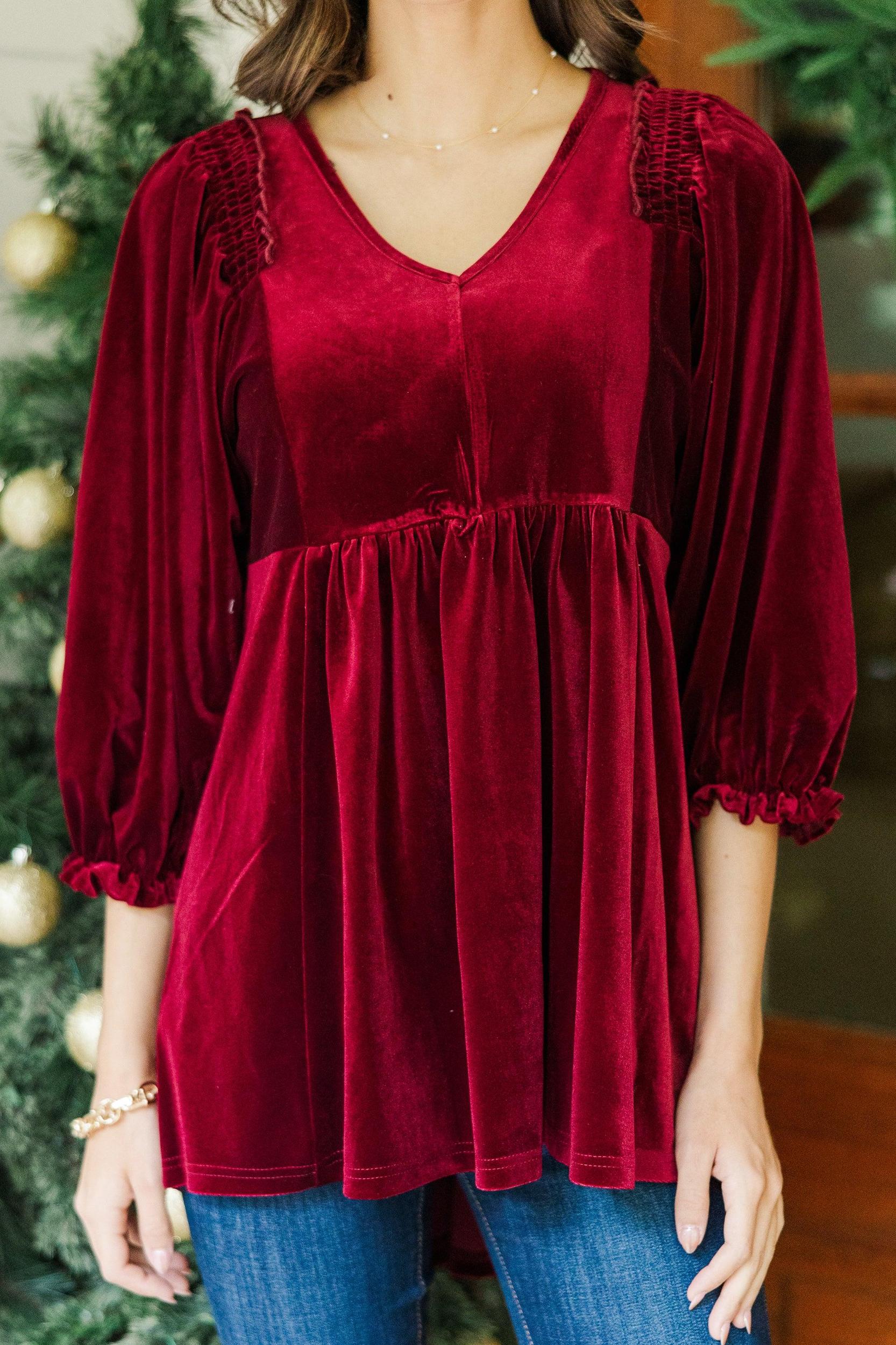 Put Yourself First Dark Red Velvet Tunic Female Product Image