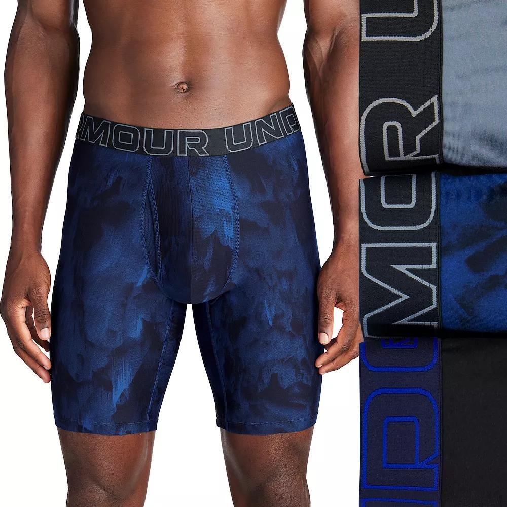 Men's Under Armour 3-pack Performance Tech Printed 9-in. Long Leg Boxer Briefs,  Product Image