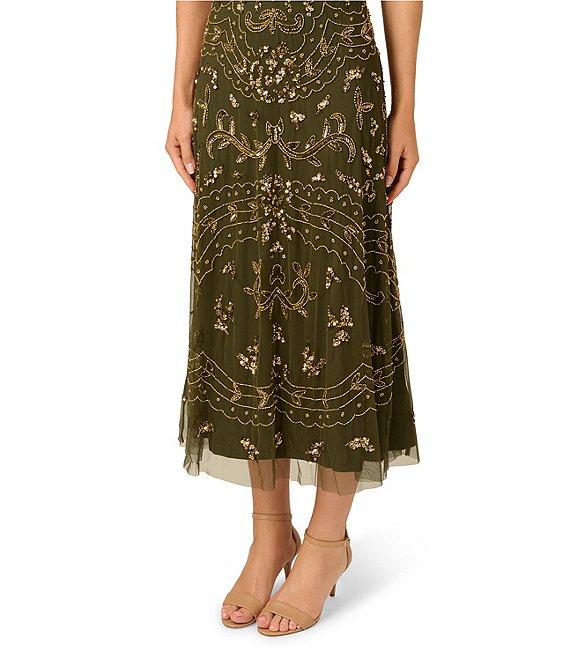 Adrianna Papell Beaded V-Neck Sleeveless Midi Dress Product Image