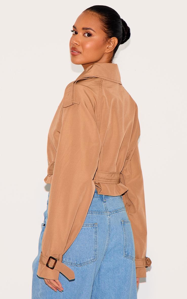 Taupe Belted Cropped Trench Coat Product Image