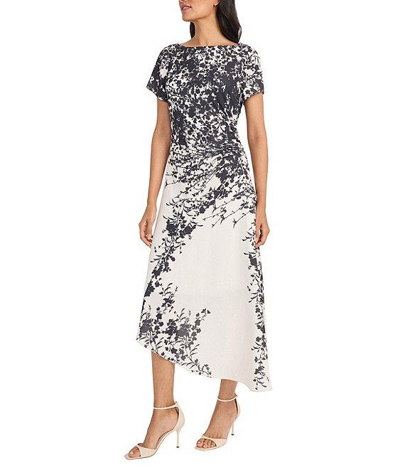 Maggy London Crew Neck Short Sleeve Printed Georgette Sheath Midi Dress Product Image