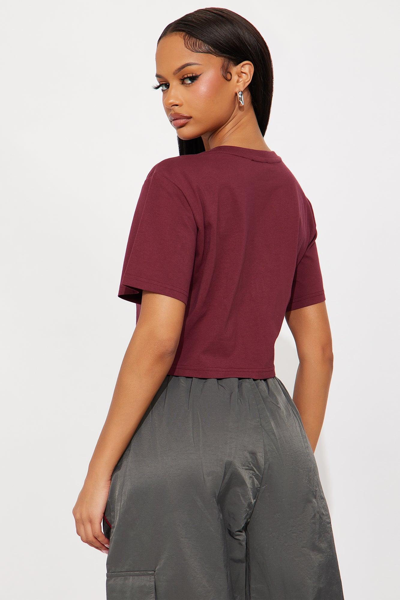 Elisa Relaxed Crop Tee - Burgundy Female Product Image