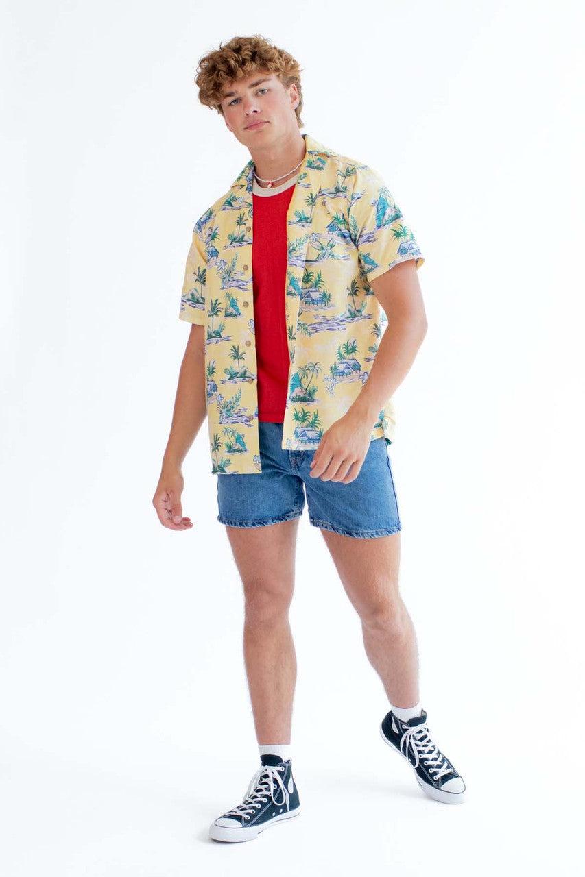 Yellow Beach Hut Print Hawaiian Shirt Product Image