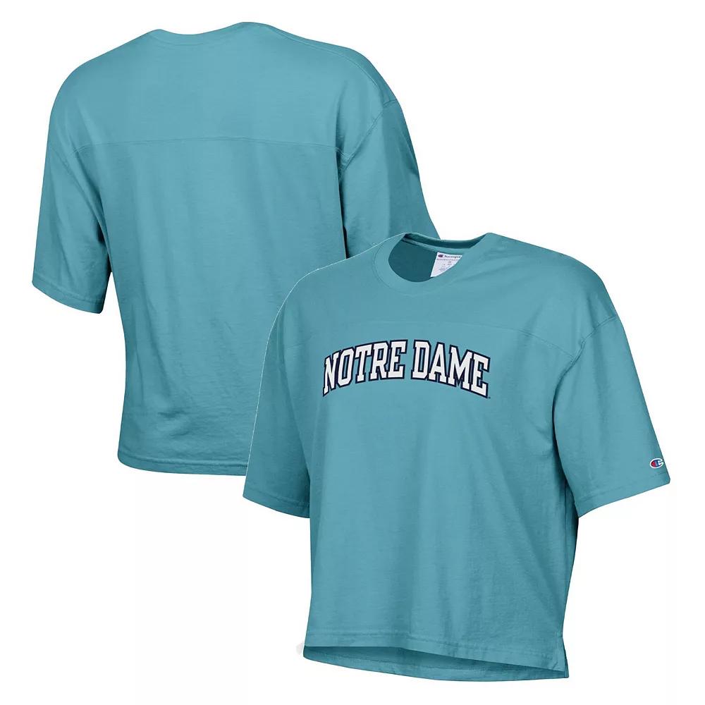 Women's Champion Aqua Notre Dame Fighting Irish Vintage Wash Boxy Crop T-Shirt, Size: Small, Turquoise A Product Image