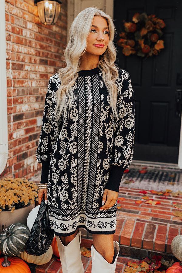 Sweetest Smile Floral Sweater Dress in Black Product Image