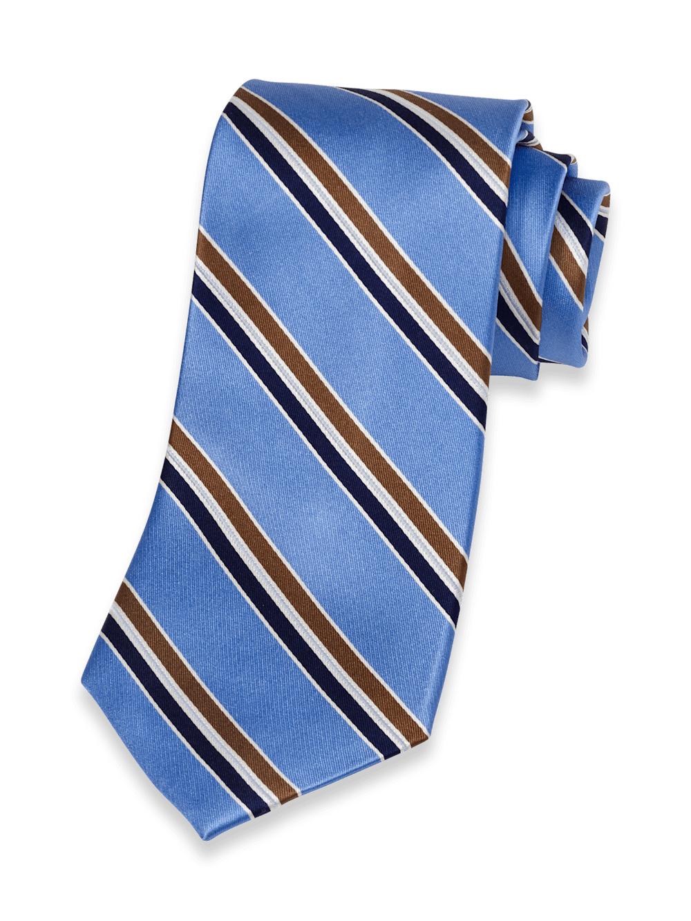 Stripe Woven Silk Tie - Blue/brown Product Image