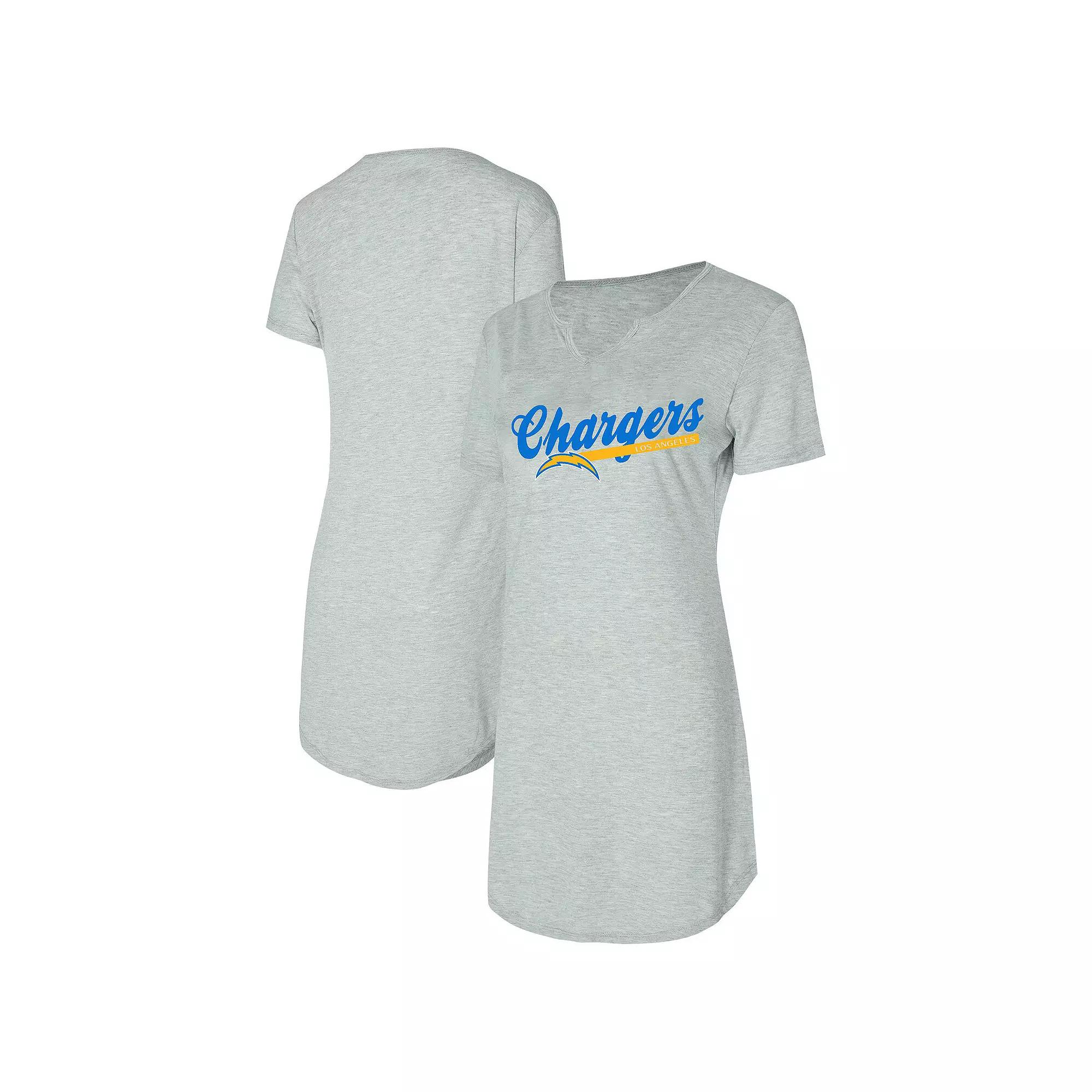 Women's Concepts Sport Gray Los Angeles Chargers Petition Knit Nightshirt, Size: Medium, Grey Product Image