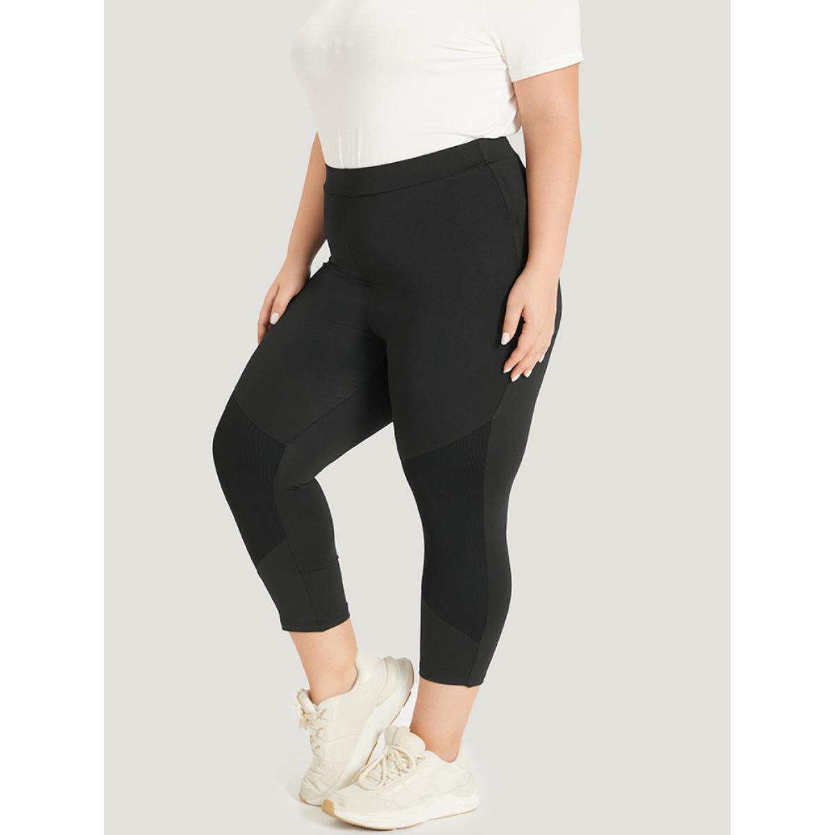 Plus Size Supersoft Essentials Plain Crochet Mesh Elastic Waist Leggings Women Black Casual High stretch Skinny High Rise Dailywear Leggings BloomChic 12/L Product Image