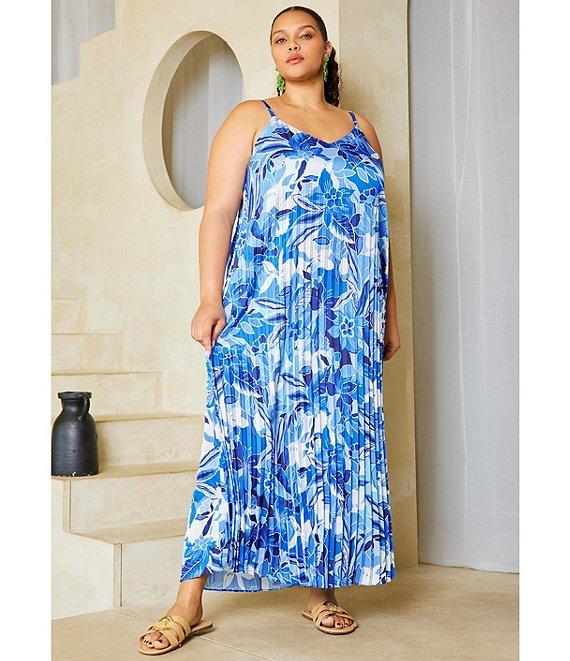 Skies Are Blue Plus Size Printed Pleated Maxi Dress Product Image