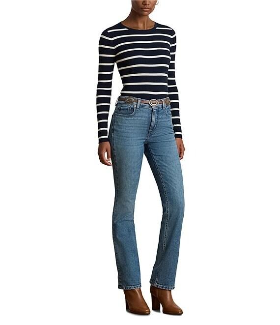 Lauren Ralph Lauren Ribbed Knit Striped Round Neck Long Sleeve Top Product Image