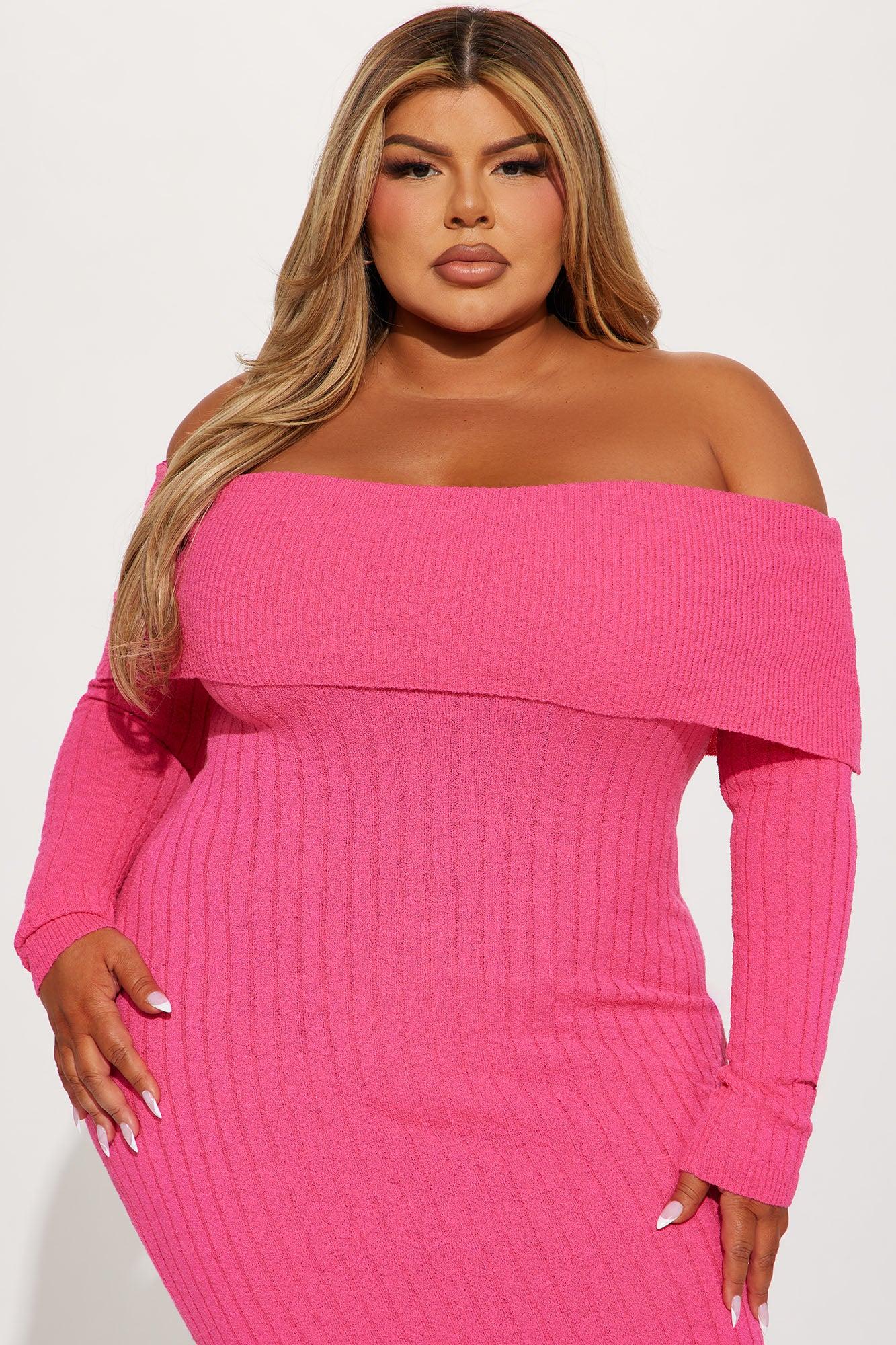 Kassy Off Shoulder Midi Dress - Hot Pink Product Image