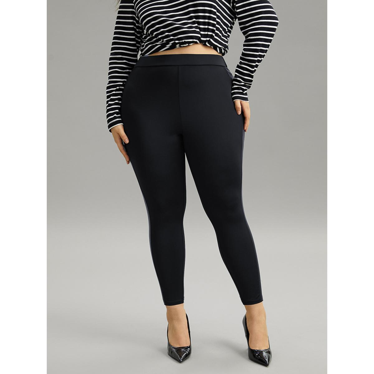 Plus Size Patchwork Elastic Waist Skinny Leggings Women Black Casual High stretch Skinny High Rise Dailywear Leggings BloomChic 30/6X Product Image