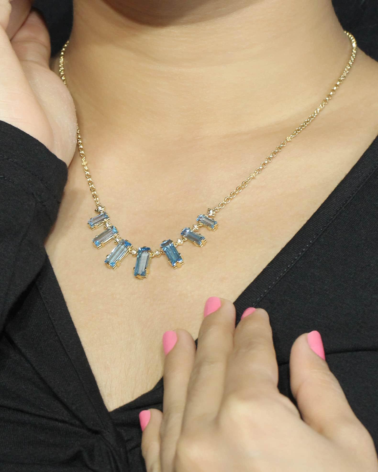 18K Yellow Gold Diamond and Swiss Blue Topaz Statement Necklace Product Image