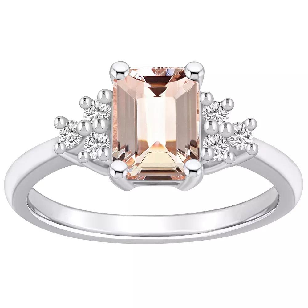 Alyson Layne 14k White Gold Emerald-Cut Morganite & 1/5 Carat T.W. Diamond Ring, Women's, Size: 10 Product Image