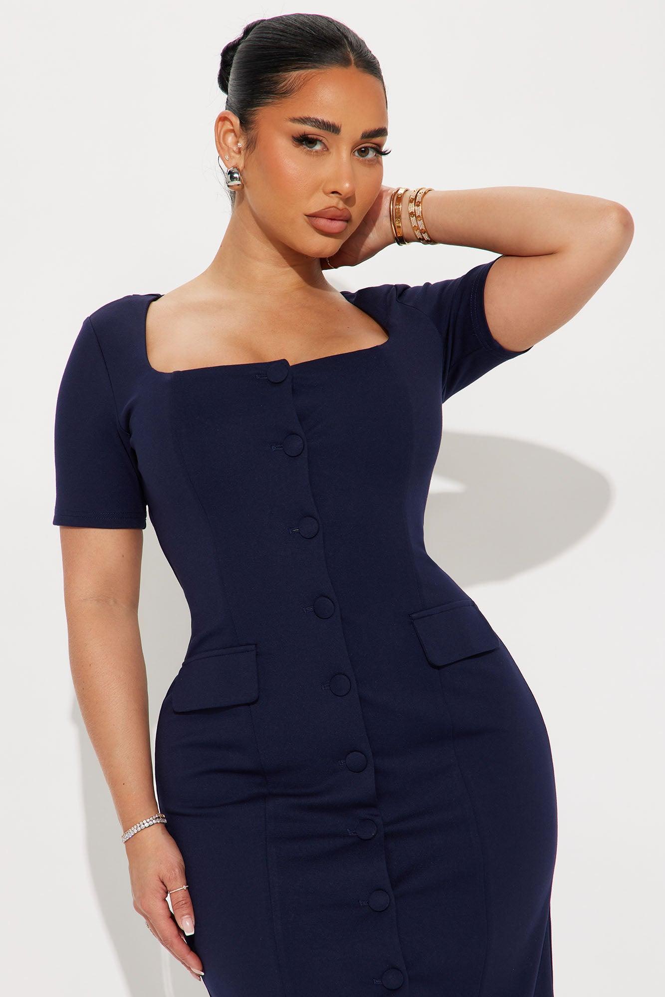 The Velina Ponte Midi Dress - Navy Product Image