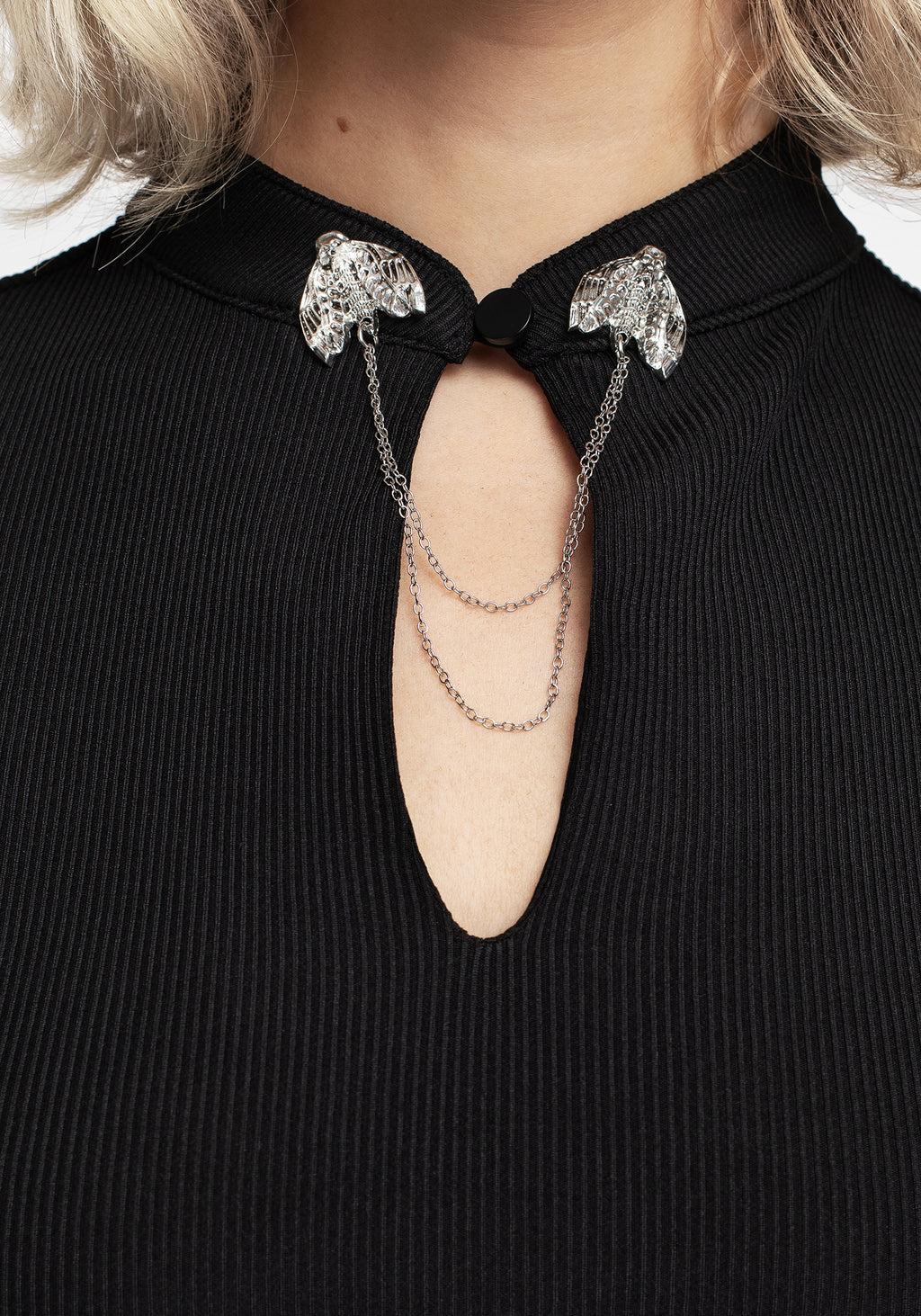 Styx Moth Choker Collar Flare Sleeve Top Product Image