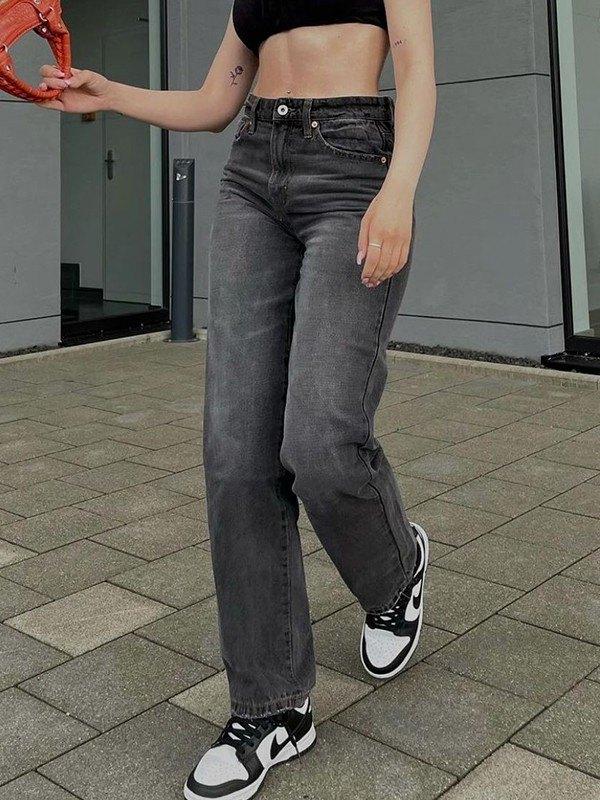 Dark Wash Straight Leg Boyfriend Jeans Product Image