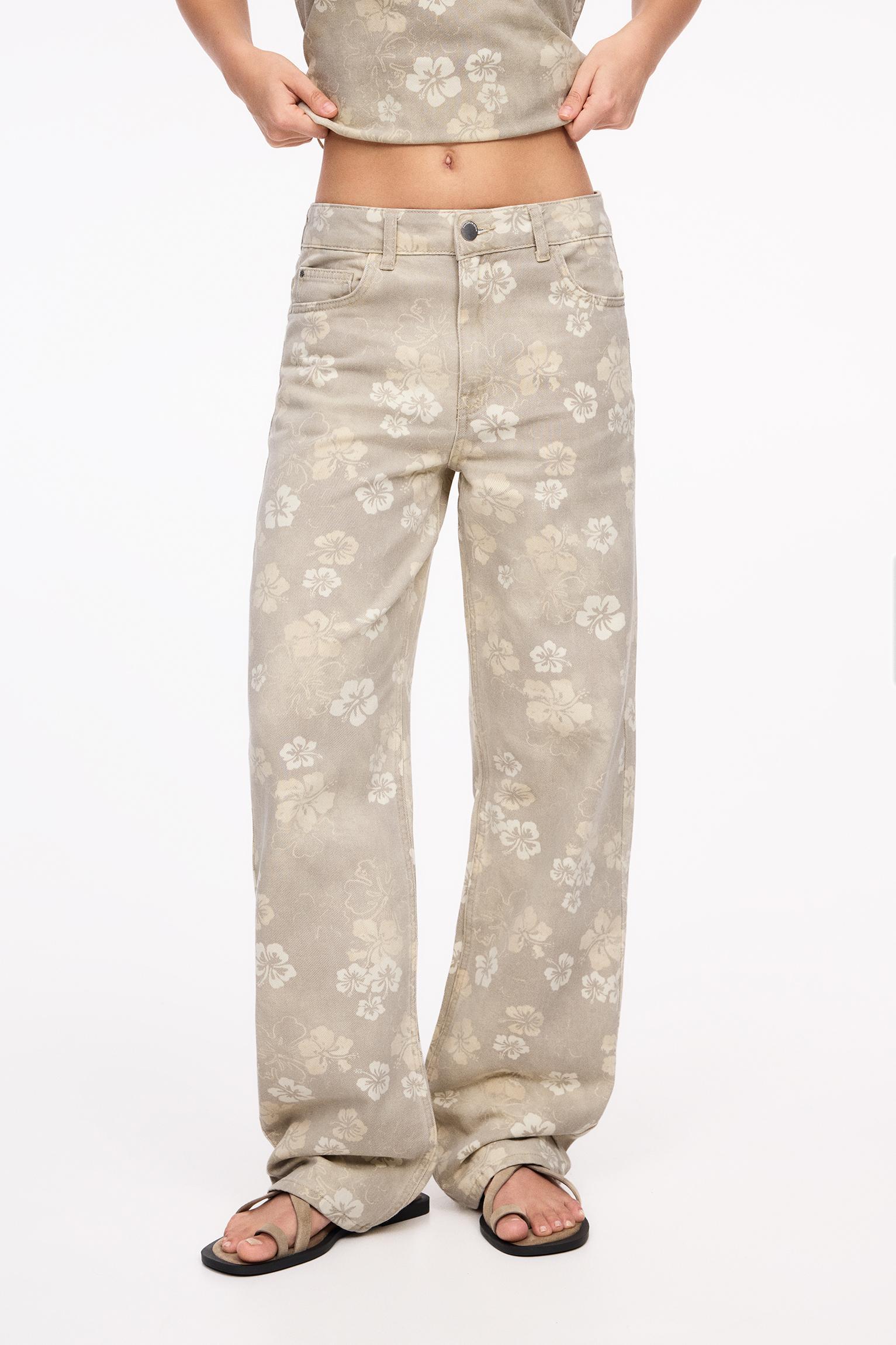 Straight-leg floral jeans Product Image