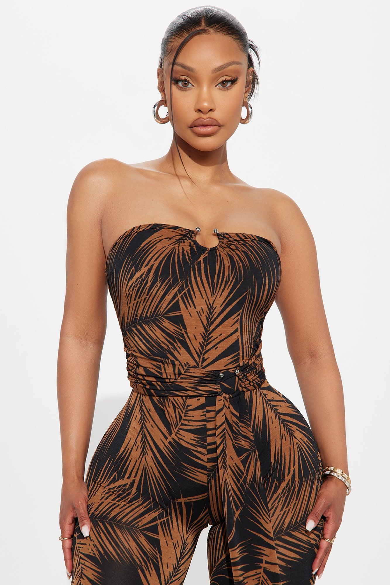 Being Shady Tropical Jumpsuit - Camel/combo Female Product Image