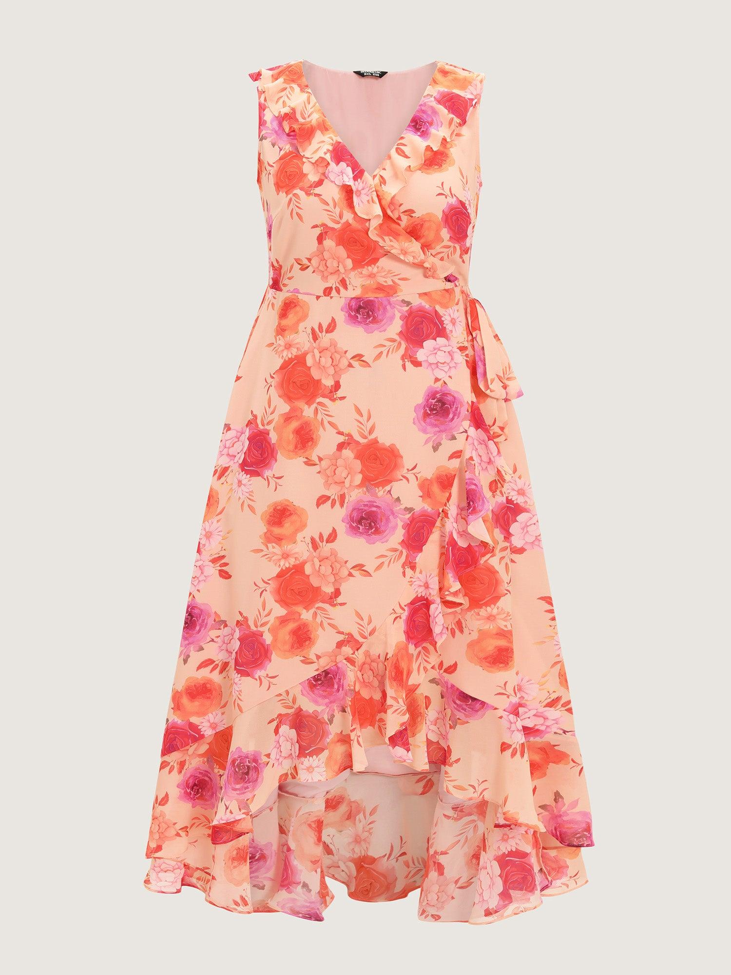 Floral Print Chiffon Flowy High Low Hem Midi Dress Female Product Image