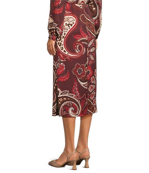 Alex Marie Olivia Coordinating Printed Paisley Satin Midi Pencil Skirt Product Image
