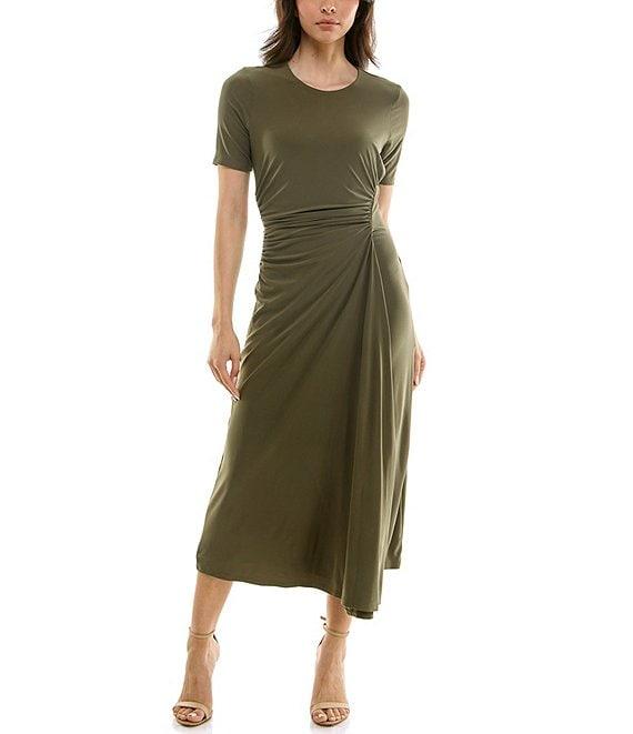 Moda Tara Short Sleeve Stretch Knit Crew Neck Midi Sheath Dress Product Image