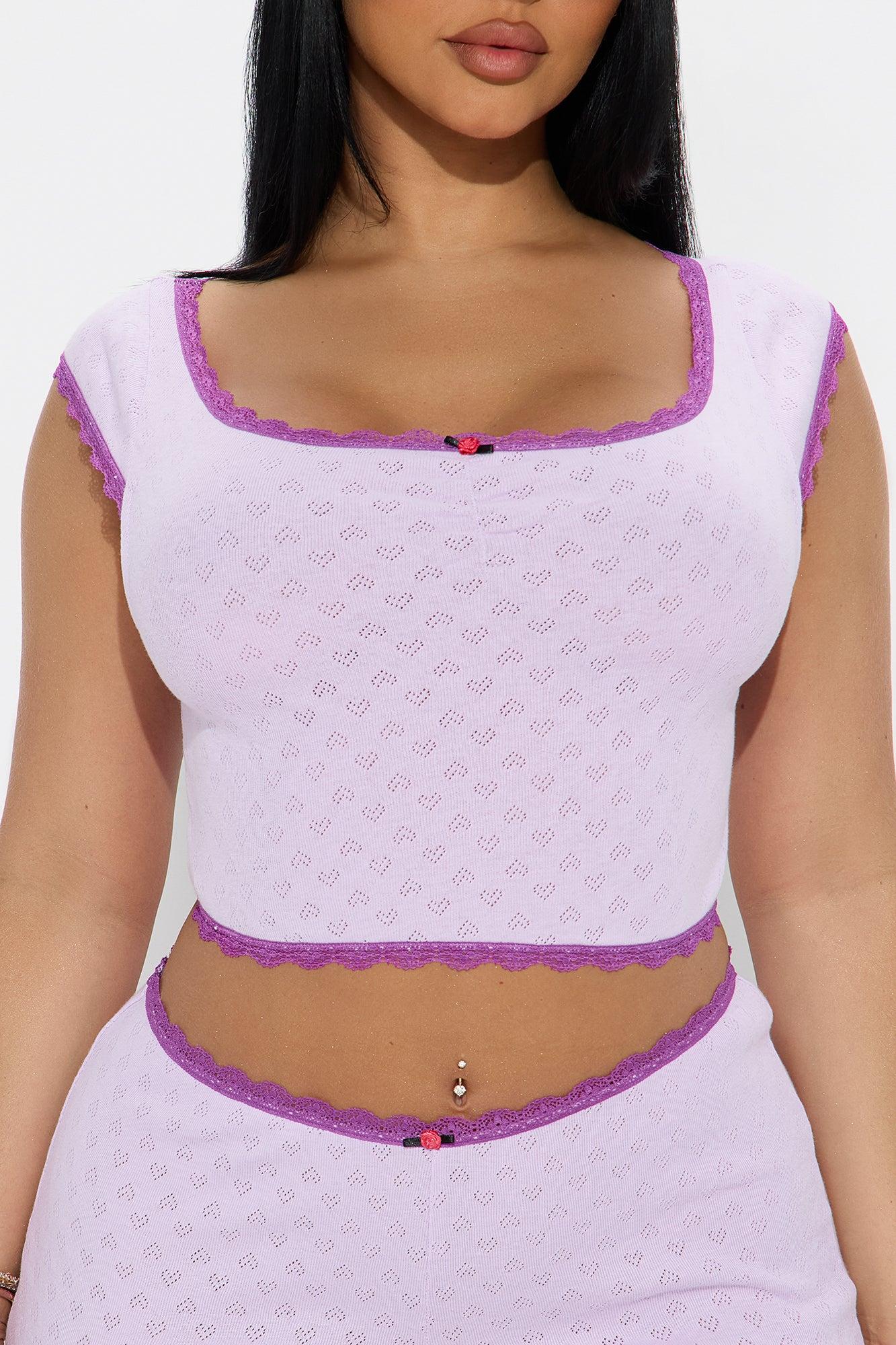 Primavera Pointelle Off Shoulder PJ Short Set - Lavender Female Product Image
