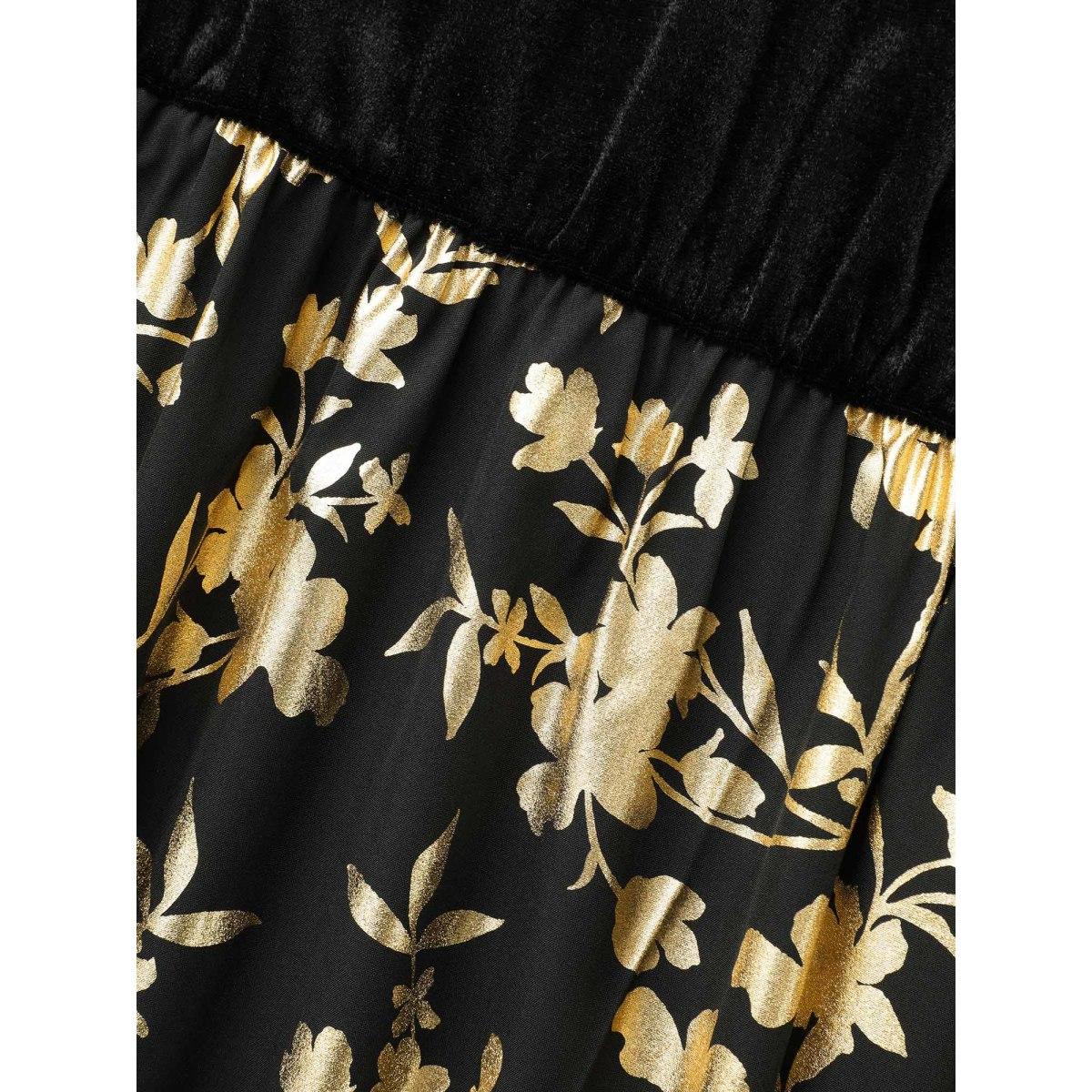 Plus Size Glitter Floral Patchwork Velvet Midi Dress Black Women Cocktail Texture Party Curvy Bloomchic 14-16/1X Product Image