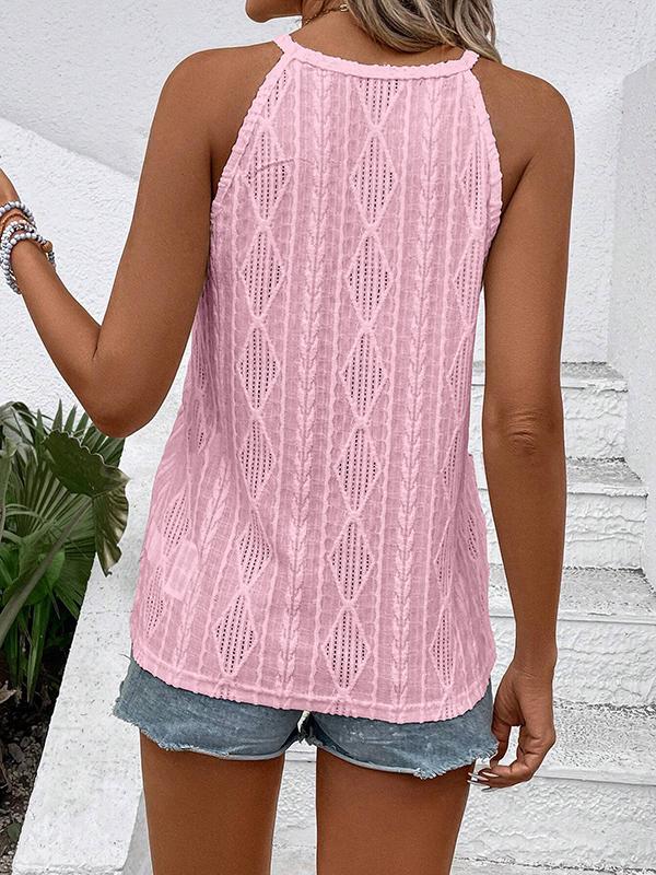 Loose Sleeveless Jacquard Solid Color Spaghetti-Neck Vest Top Product Image