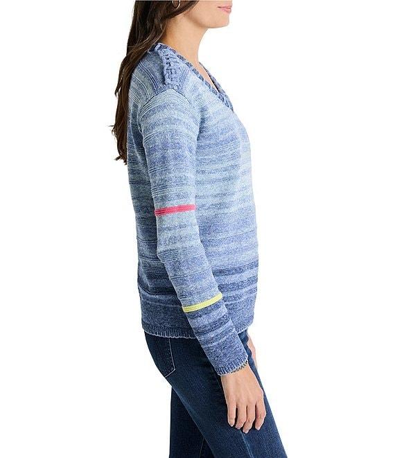 NIC + ZOE Denim Days Knit V-Neck Long Sleeve Dropped Shoulder Sweater Product Image