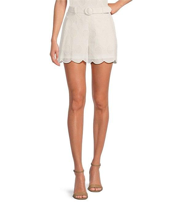 Trina Turk Deuce Eyelet Belted Scallop Shorts Product Image