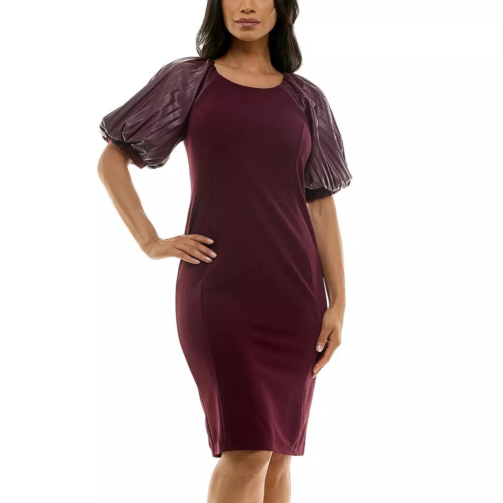 Women's Nina Leonard Pleat Puff Sleeve Sheath Dress,  Product Image