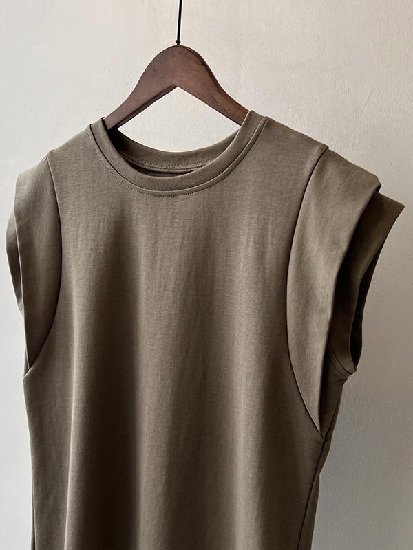 Loose Sleeveless Split-Joint Round-Neck T-Shirts Tops Product Image