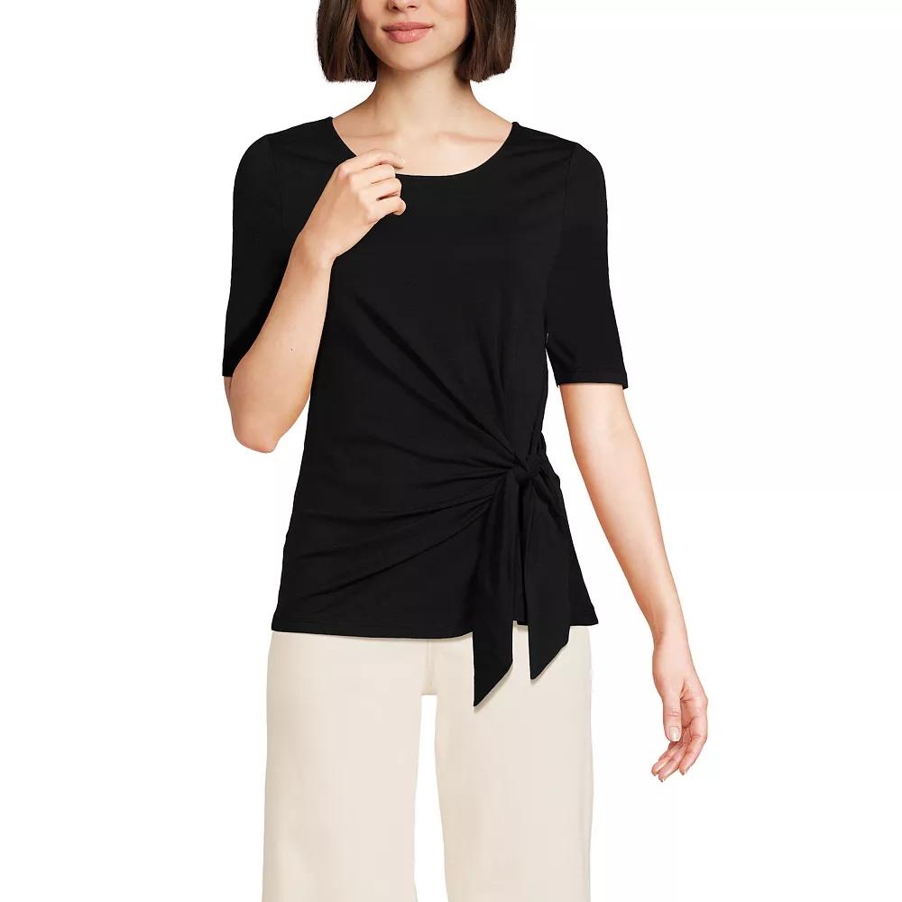 Petite Lands End Elbow Sleeve Tie Front Top, Womens Product Image