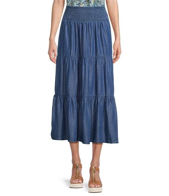 Intro Eloise Tiered A-Line Midi Pull-On Skirt Product Image