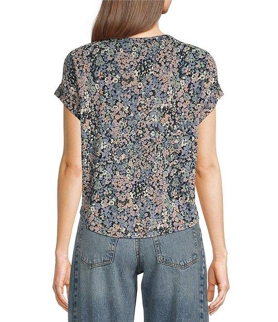 Lucky Brand Sandwash Floral Print Crew Neck Dolman Short Sleeve Tee Product Image