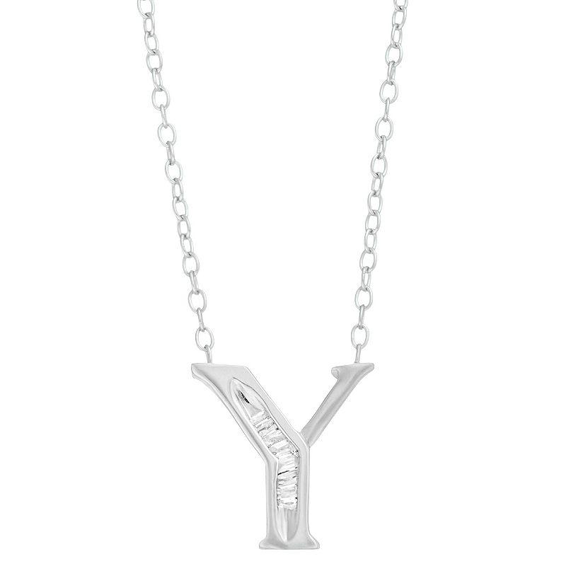 Sterling Silver Baguette Diamond Initial Pendant Necklace, Women's,  Product Image
