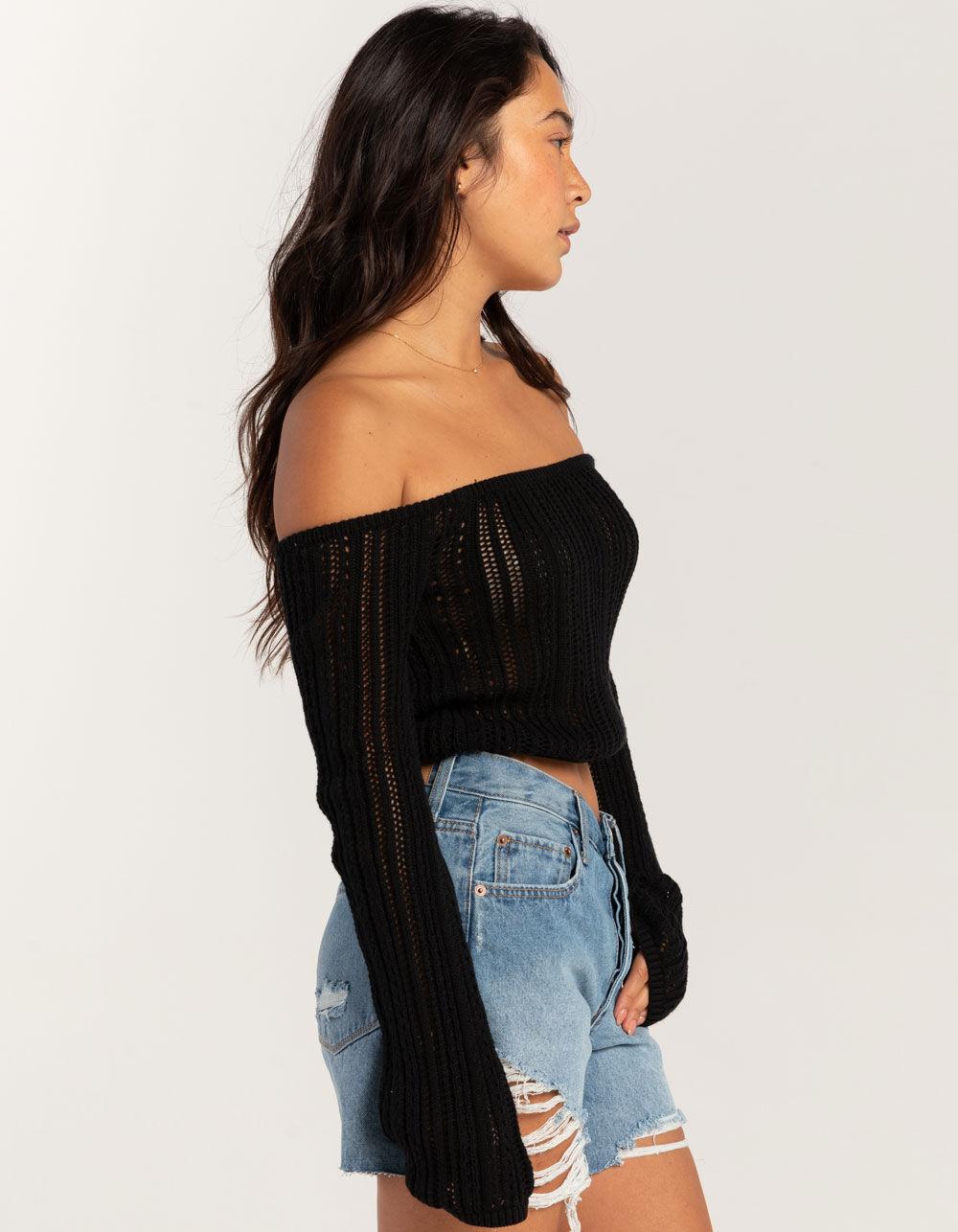 RSQ Womens Linear Stitch Off The Shoulder Sweater - BLACK Product Image