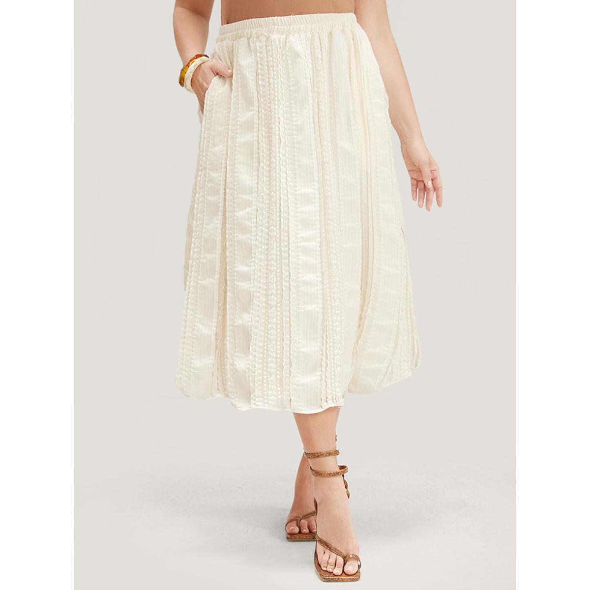 Plus Size Solid Textured Pocket Plisse Skirt Women Apricot Vacation Ruffles Low stretch Pocket Dailywear Skirts BloomChic 22-24/3X Product Image