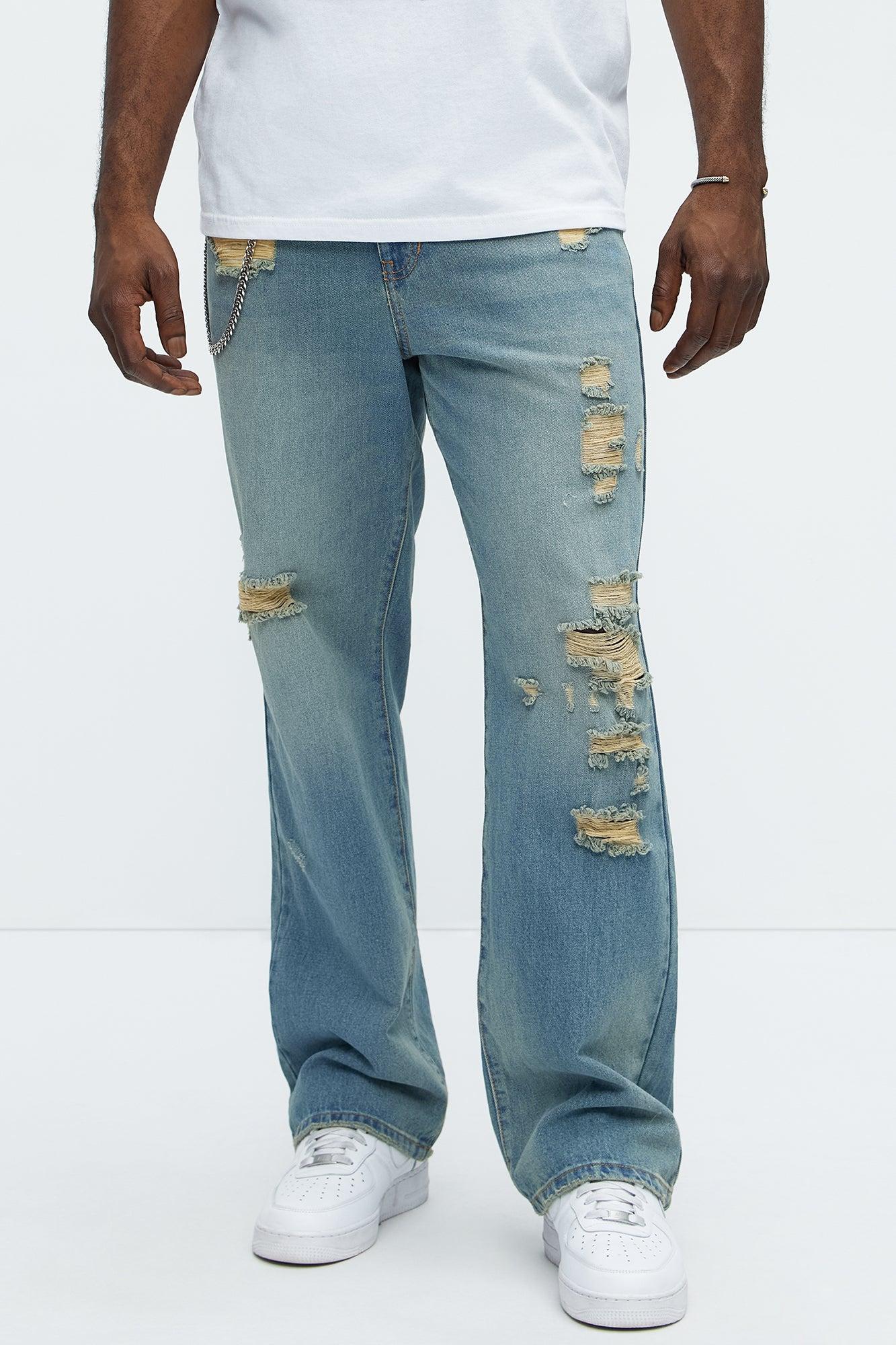Justin Distressed Straight Jeans - Vintage Blue Wash Product Image