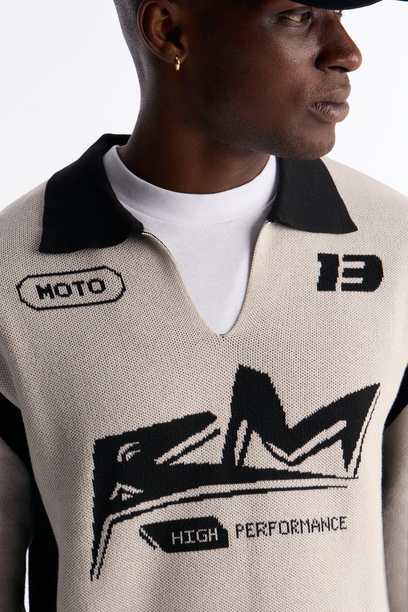 RM Moto Johnny Collar Sweater - Cream/combo Male Product Image