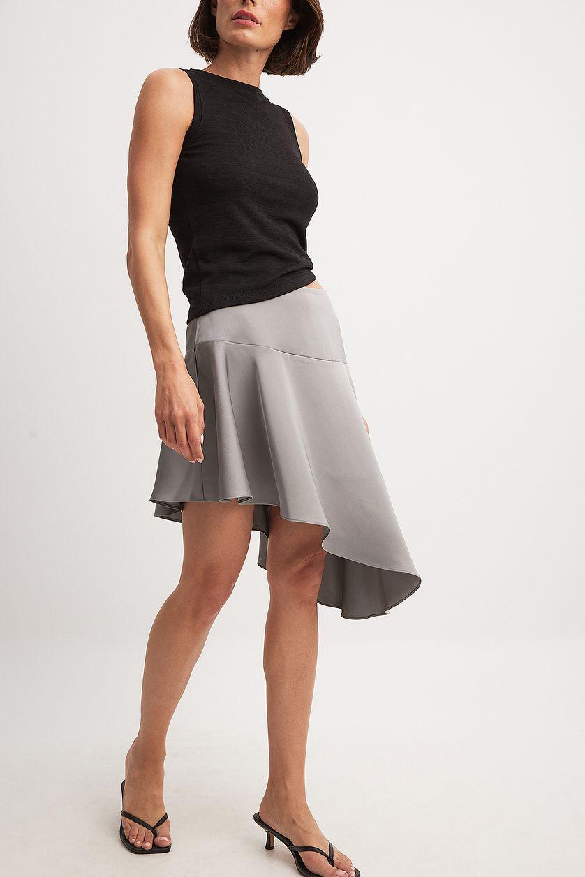 Asymmetric Satin Midi Skirt Product Image