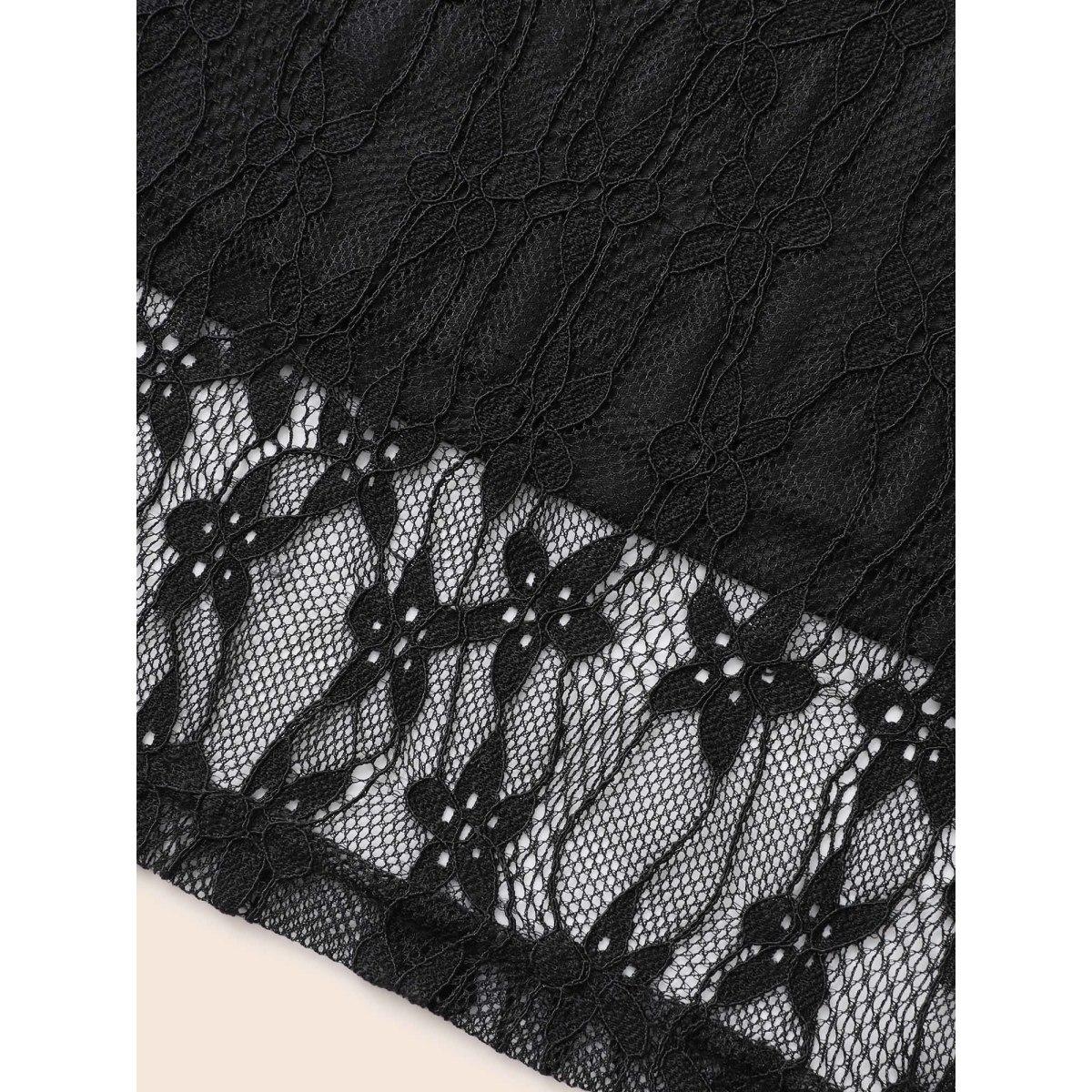 Plus Size Contrast Tie Knot Lace Panel Cami Dress Black Women Elegant Woven ribbon&lace trim Square Neck Sleeveless Curvy BloomChic 14-16/1X Product Image