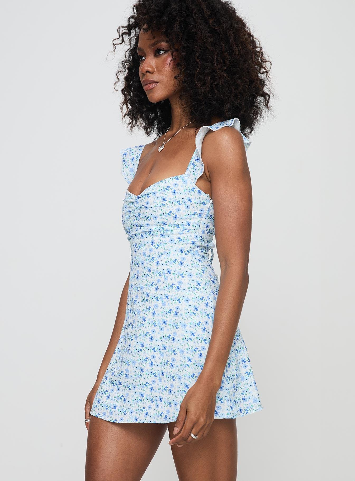 Landon Mini Dress Blue Floral Product Image