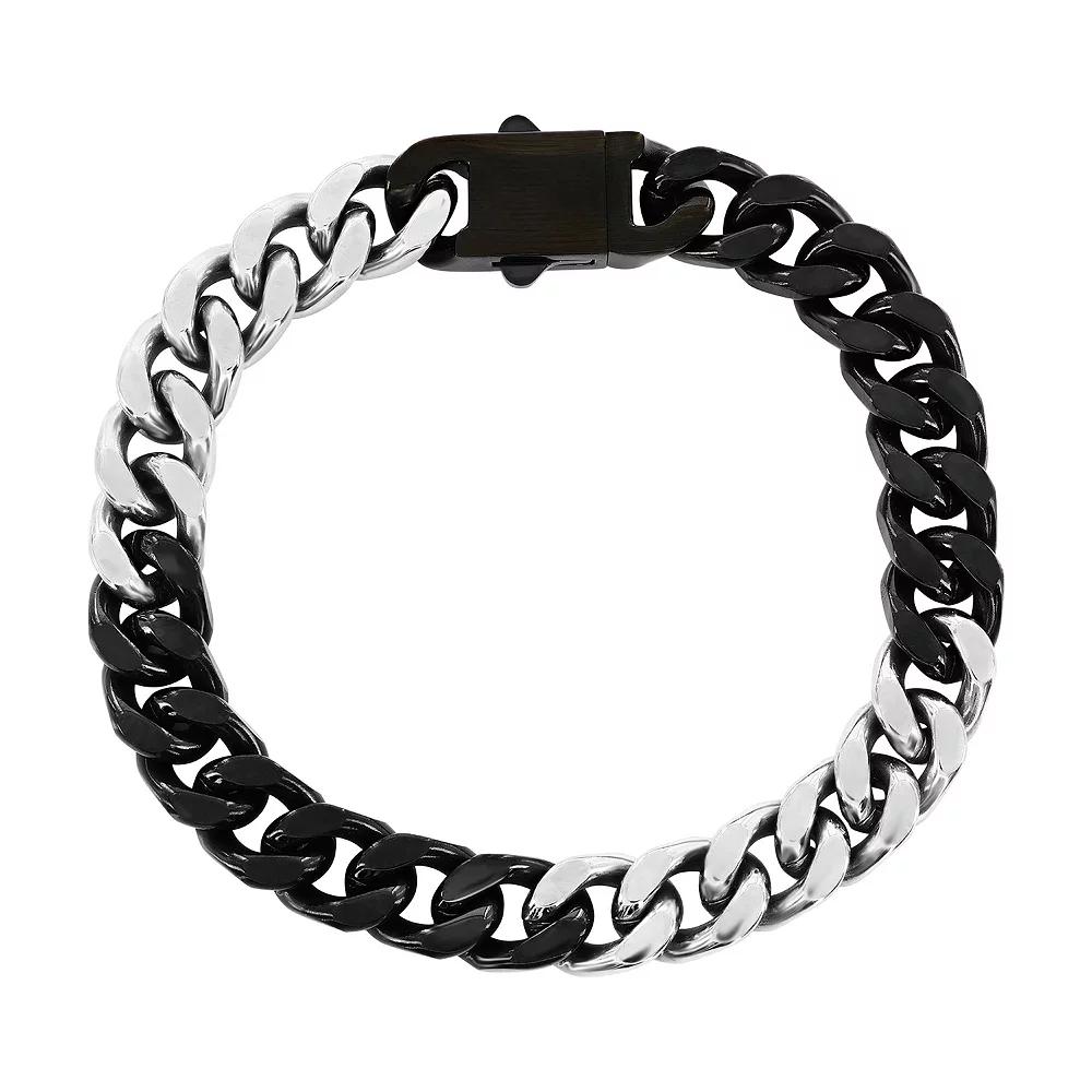 Metallo Stainless Steel Black and Silver 10mm Cuban Link Bracelet, Men's, Size: 8.5" Product Image