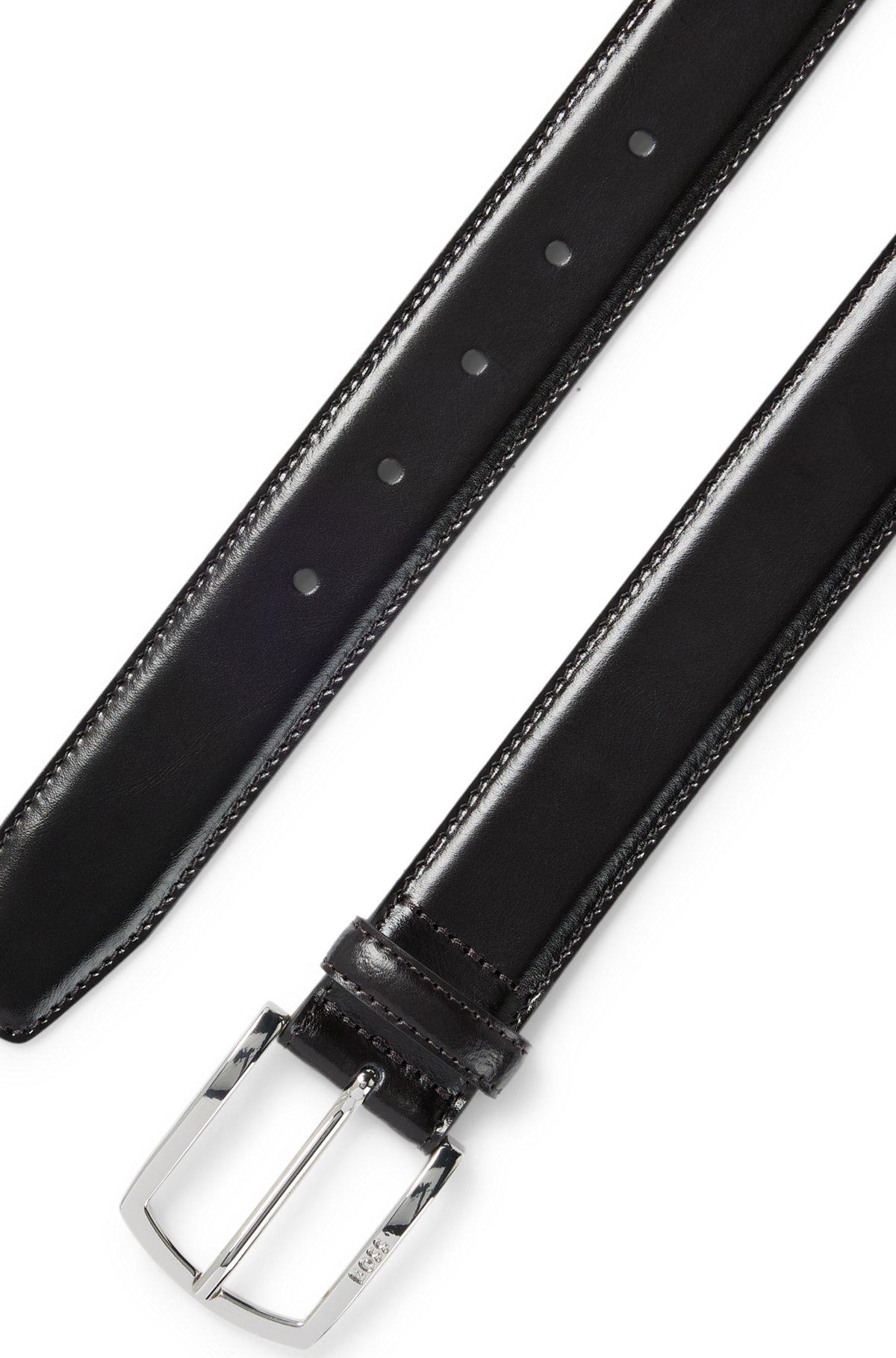 Italian-leather belt with antique-effect brass buckle Product Image